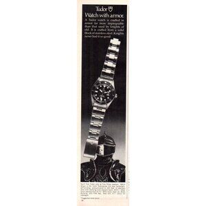 1979 Tudor Submariner Oysterdate Watch Vintage Print Ad Knight Armor Wall Art